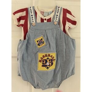 Vintage Little Miracles Baby Boy Bubble Baseball Short Overalls 3/6mths Read‎
